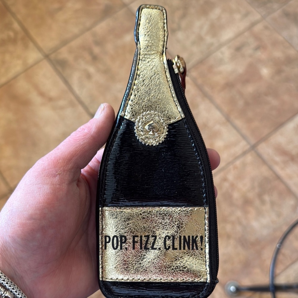 Kate Spade Gold and Black Champagne Bottle Coin purse